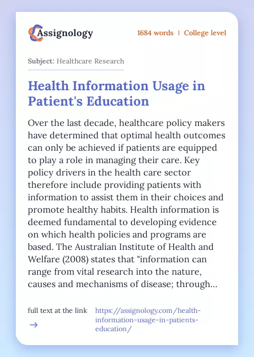 Health Information Usage in Patient's Education - Essay Preview