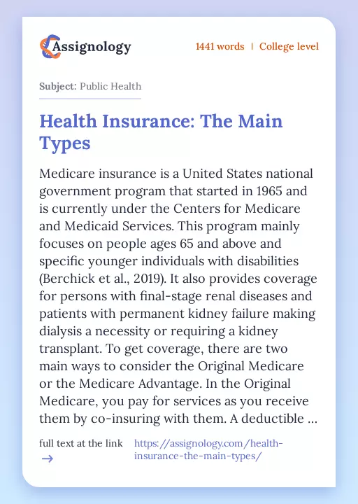 Health Insurance: The Main Types - Essay Preview