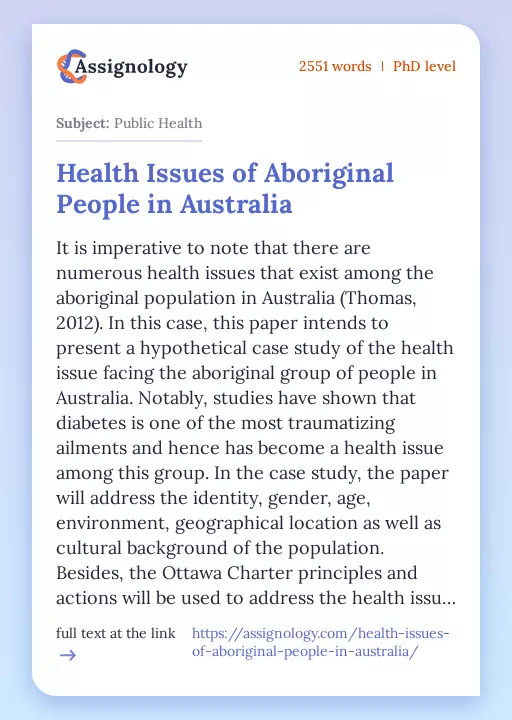 Health Issues of Aboriginal People in Australia - Essay Preview
