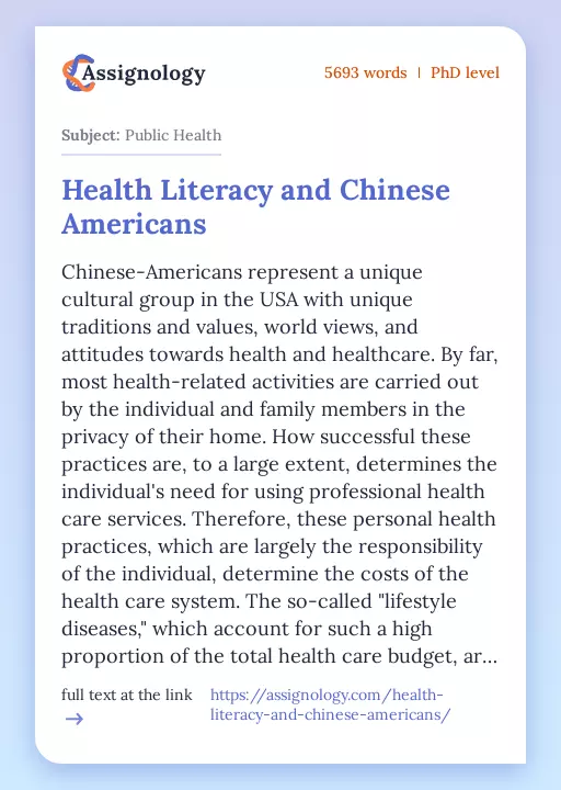 Health Literacy and Chinese Americans - Essay Preview
