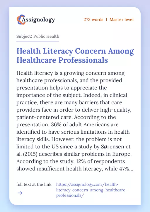 Health Literacy Concern Among Healthcare Professionals - Essay Preview