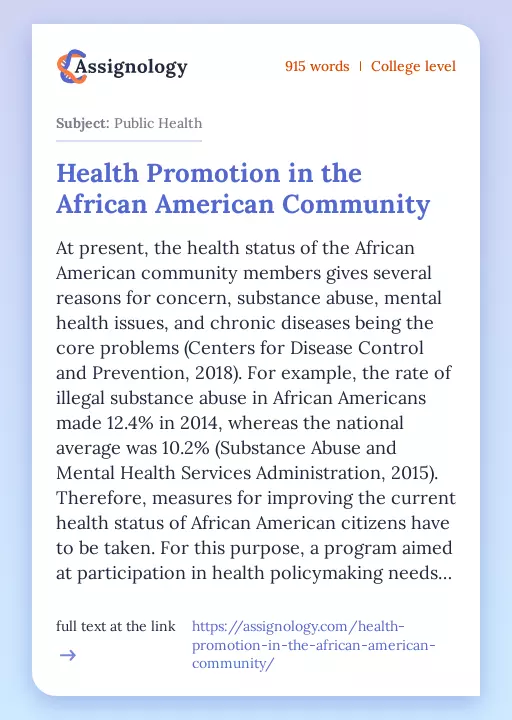 Health Promotion in the African American Community - Essay Preview