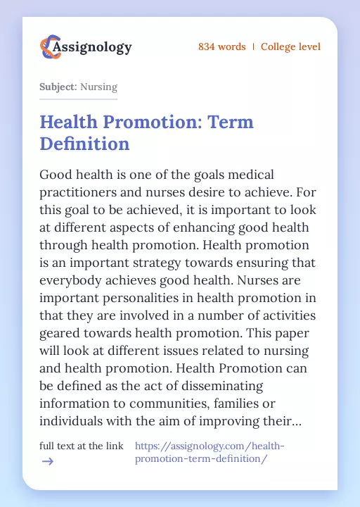 Health Promotion: Term Definition - Essay Preview