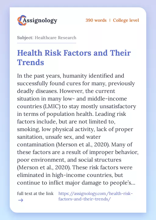 Health Risk Factors and Their Trends - Essay Preview