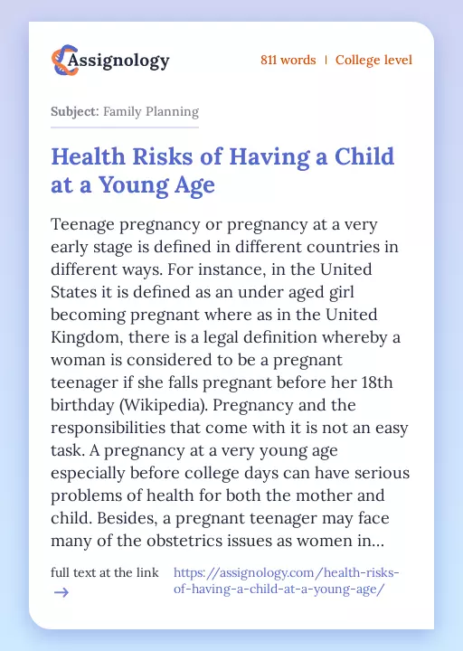Health Risks of Having a Child at a Young Age - Essay Preview