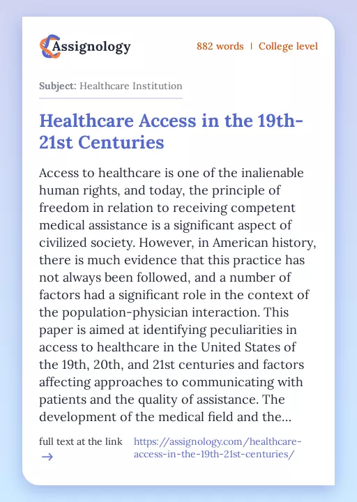 Healthcare Access in the 19th-21st Centuries - Essay Preview