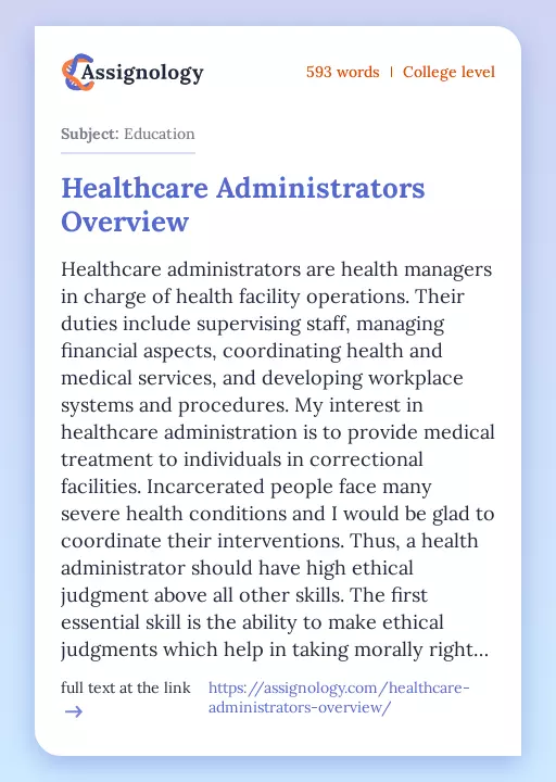 Healthcare Administrators Overview - Essay Preview
