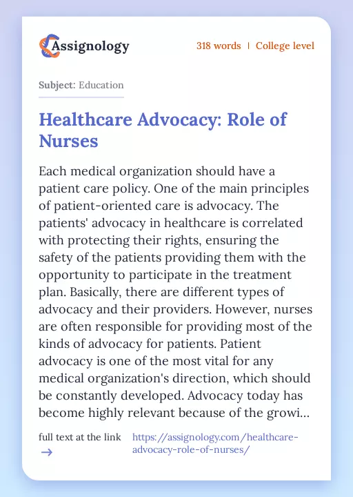 Healthcare Advocacy: Role of Nurses - Essay Preview