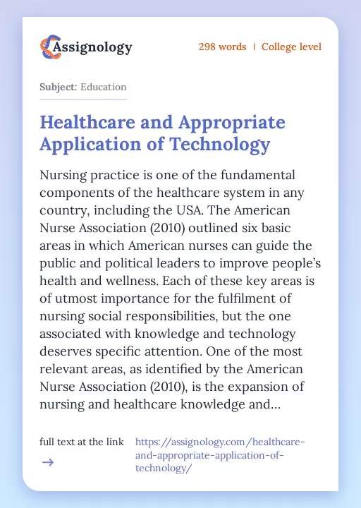 Healthcare and Appropriate Application of Technology - Essay Preview