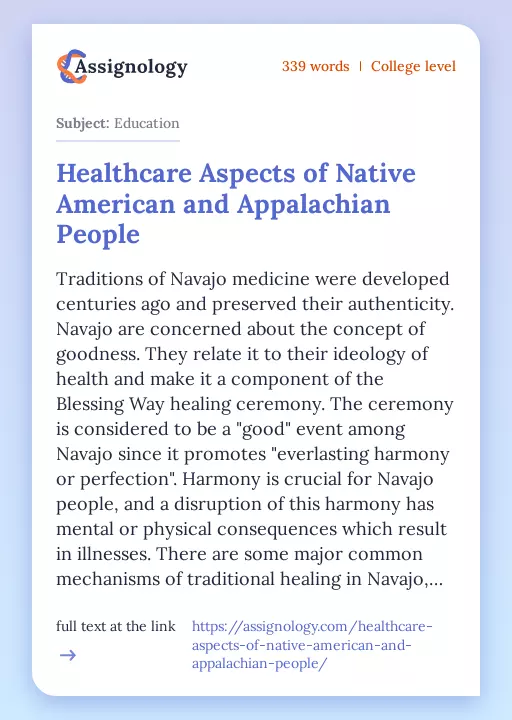Healthcare Aspects of Native American and Appalachian People - Essay Preview