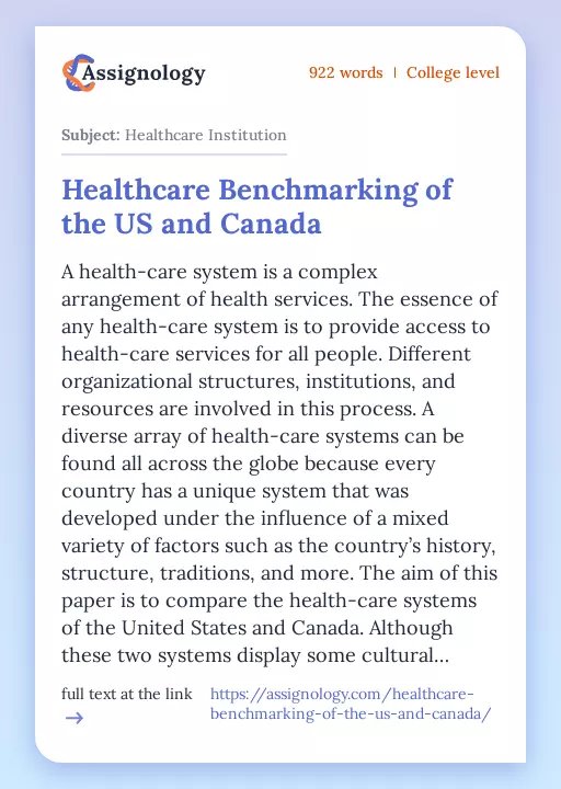 Healthcare Benchmarking of the US and Canada - Essay Preview