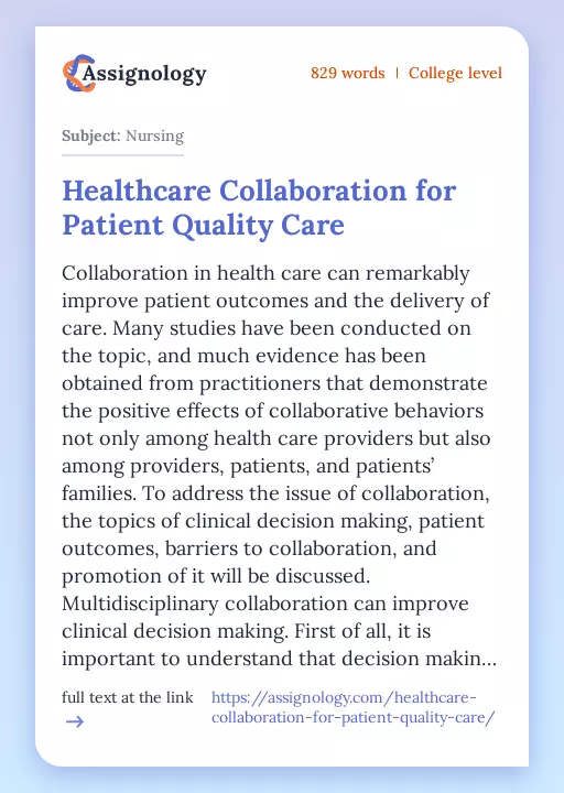Healthcare Collaboration for Patient Quality Care - Essay Preview