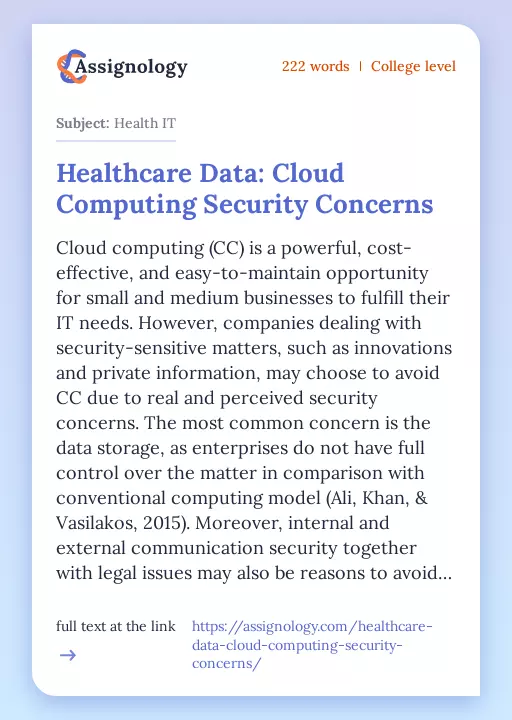 Healthcare Data: Cloud Computing Security Concerns - Essay Preview