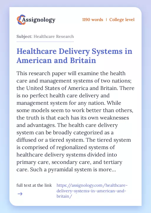Healthcare Delivery Systems in American and Britain - Essay Preview