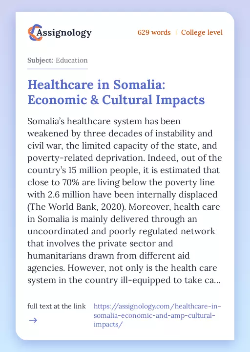Healthcare in Somalia: Economic & Cultural Impacts - Essay Preview