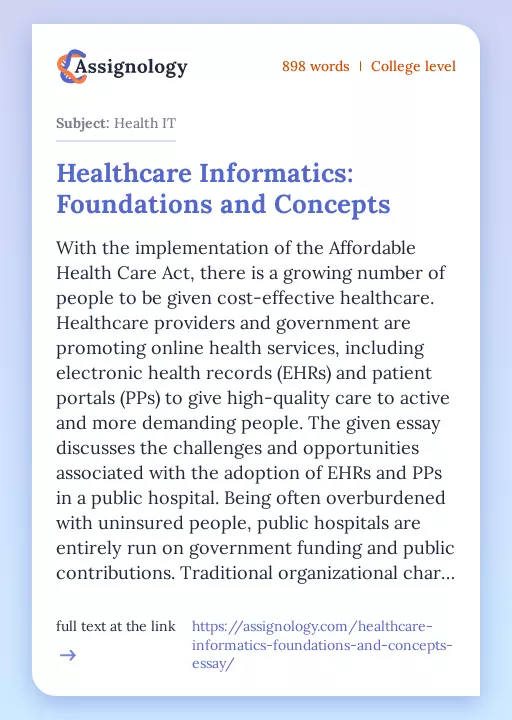 Healthcare Informatics: Foundations and Concepts - Essay Preview