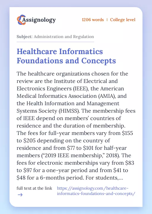 Healthcare Informatics Foundations and Concepts - Essay Preview