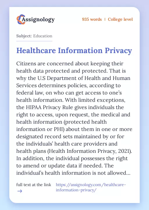 Healthcare Information Privacy - Essay Preview
