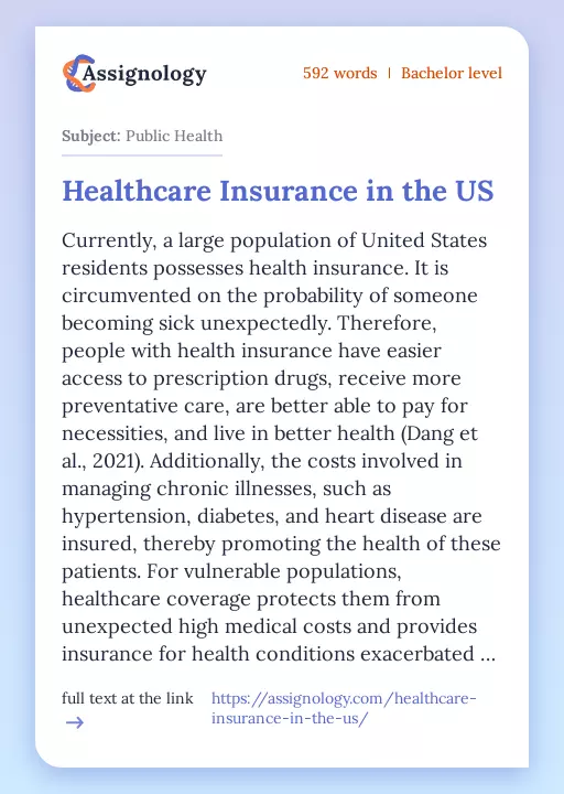 Healthcare Insurance in the US - Essay Preview