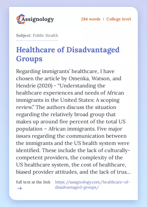 Healthcare of Disadvantaged Groups - Essay Preview
