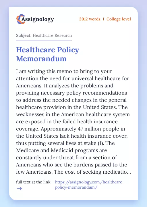 Healthcare Policy Memorandum - Essay Preview