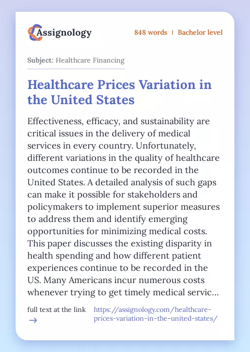 Healthcare Prices Variation in the United States - Essay Preview