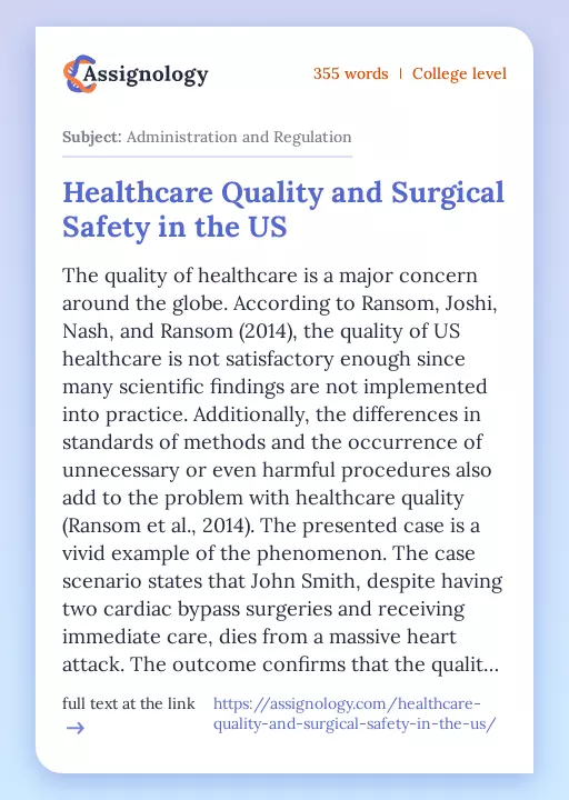 Healthcare Quality and Surgical Safety in the US - Essay Preview