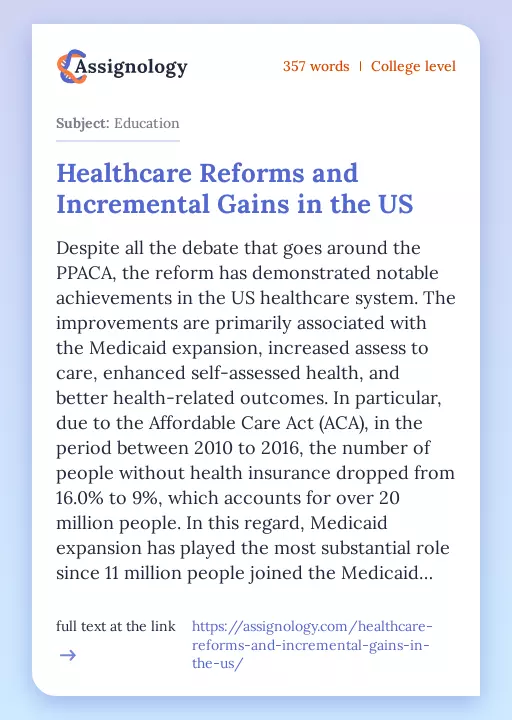 Healthcare Reforms and Incremental Gains in the US - Essay Preview