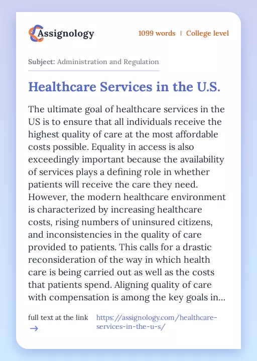 Healthcare Services in the U.S. - Essay Preview