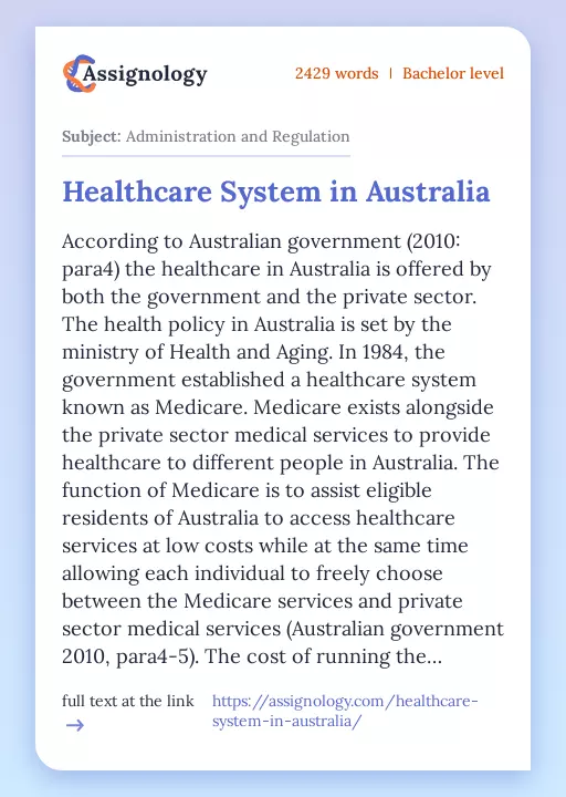 Healthcare System in Australia - Essay Preview