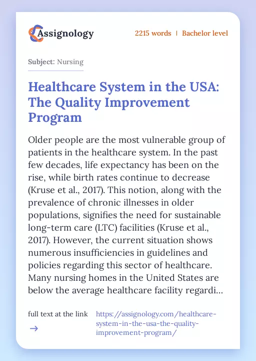 Healthcare System in the USA: The Quality Improvement Program - Essay Preview