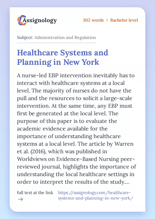 Healthcare Systems and Planning in New York - Essay Preview