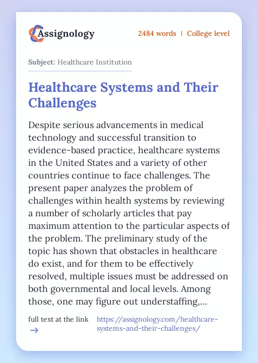Healthcare Systems and Their Challenges - Essay Preview