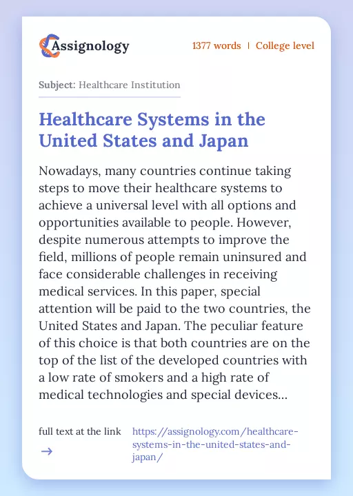 Healthcare Systems in the United States and Japan - Essay Preview