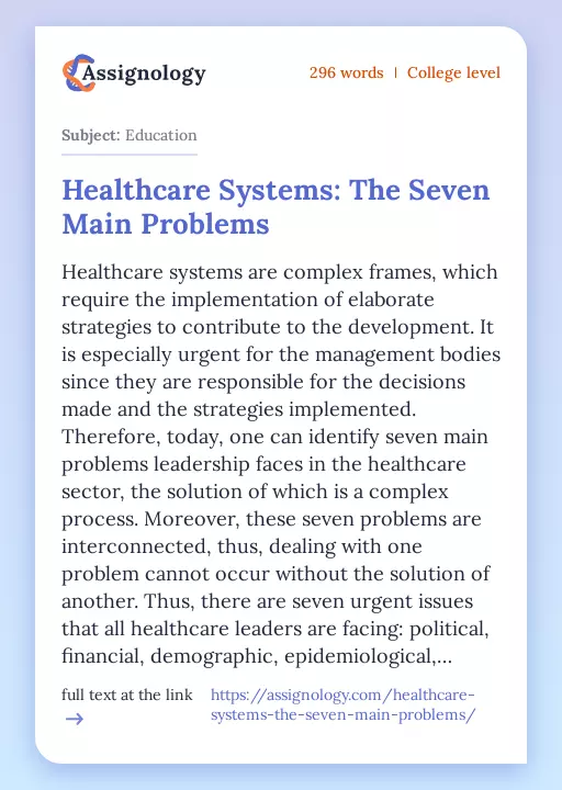Healthcare Systems: The Seven Main Problems - Essay Preview
