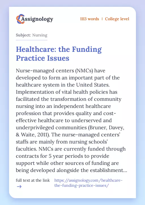 Healthcare: the Funding Practice Issues - Essay Preview