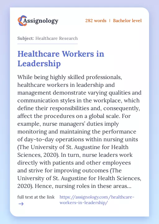 Healthcare Workers in Leadership - Essay Preview