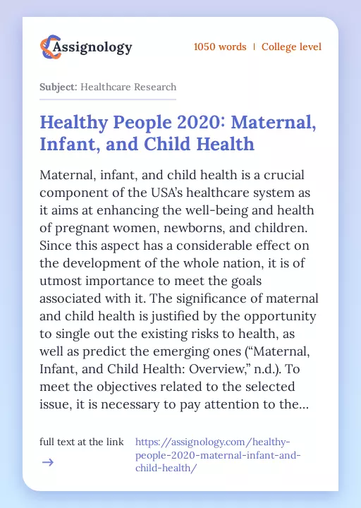 Healthy People 2020: Maternal, Infant, and Child Health - Essay Preview