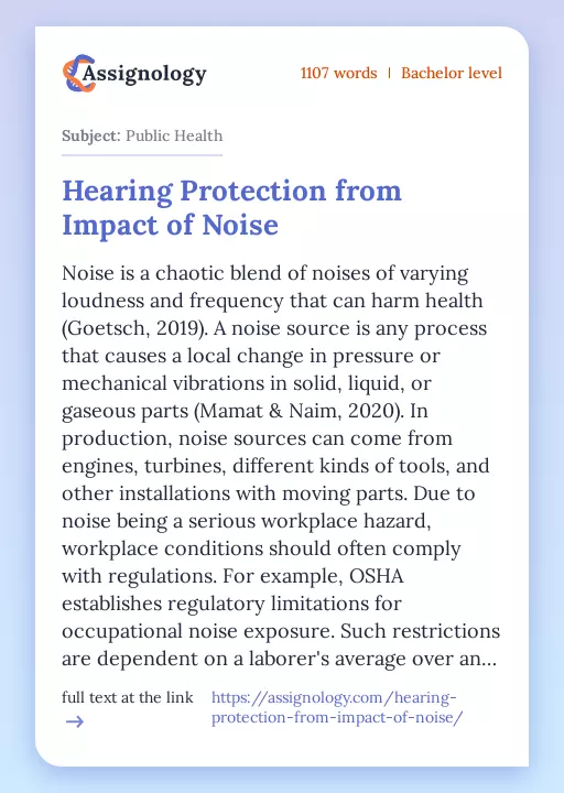 Hearing Protection from Impact of Noise - Essay Preview
