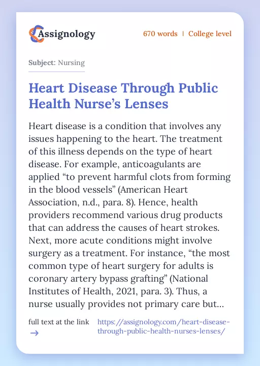 Heart Disease Through Public Health Nurse’s Lenses - Essay Preview