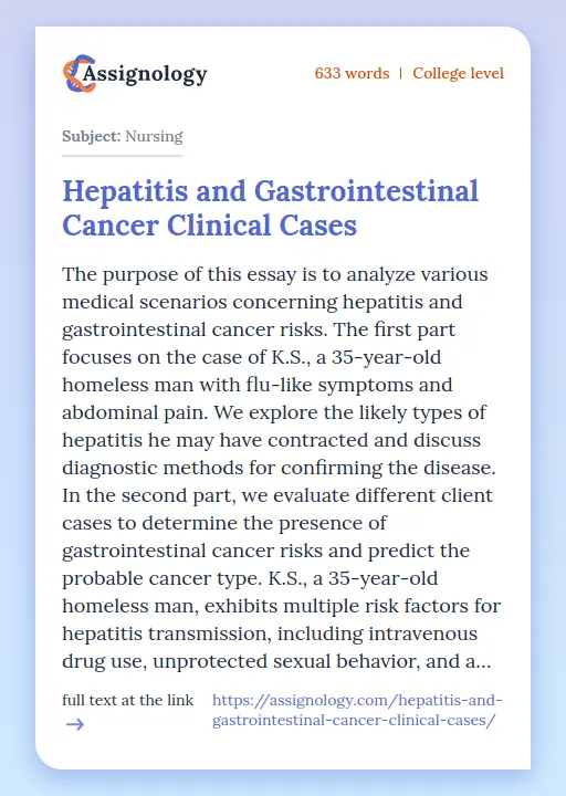 Hepatitis and Gastrointestinal Cancer Clinical Cases - Essay Preview