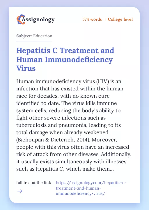 Hepatitis C Treatment and Human Immunodeficiency Virus - Essay Preview
