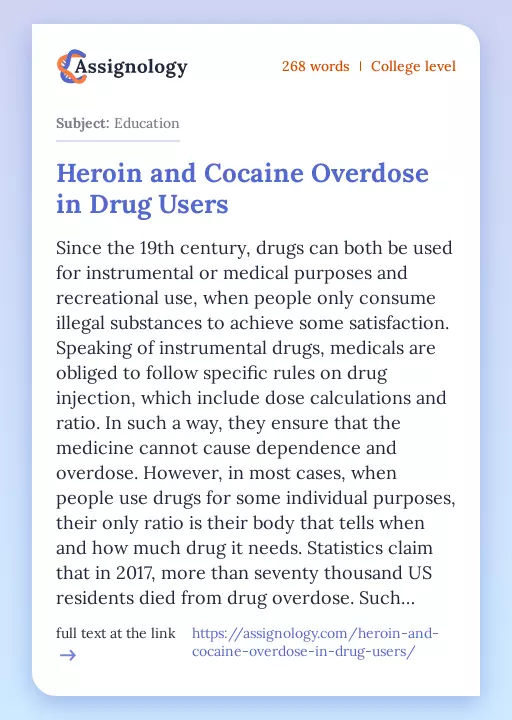 Heroin and Cocaine Overdose in Drug Users - Essay Preview