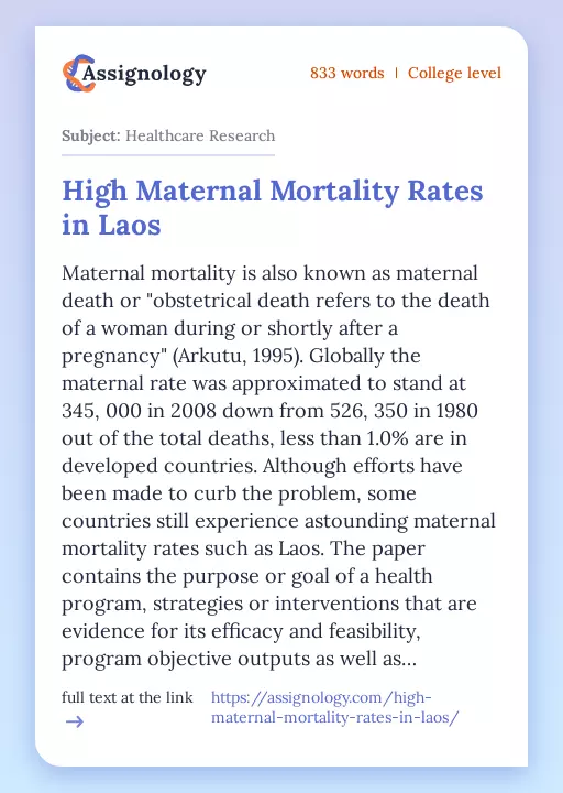High Maternal Mortality Rates in Laos - Essay Preview