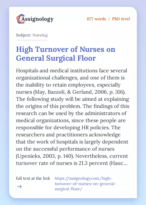 High Turnover of Nurses on General Surgical Floor - Essay Preview