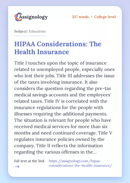HIPAA Considerations: The Health Insurance - Essay Preview