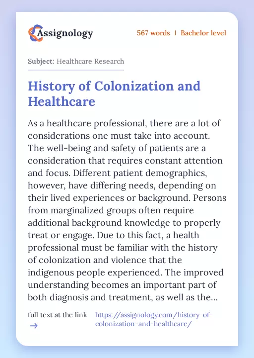 History of Colonization and Healthcare - Essay Preview