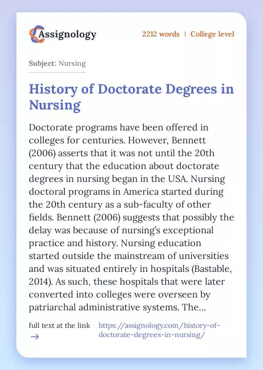 History of Doctorate Degrees in Nursing - Essay Preview