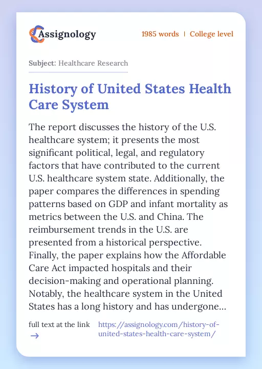History of United States Health Care System - Essay Preview