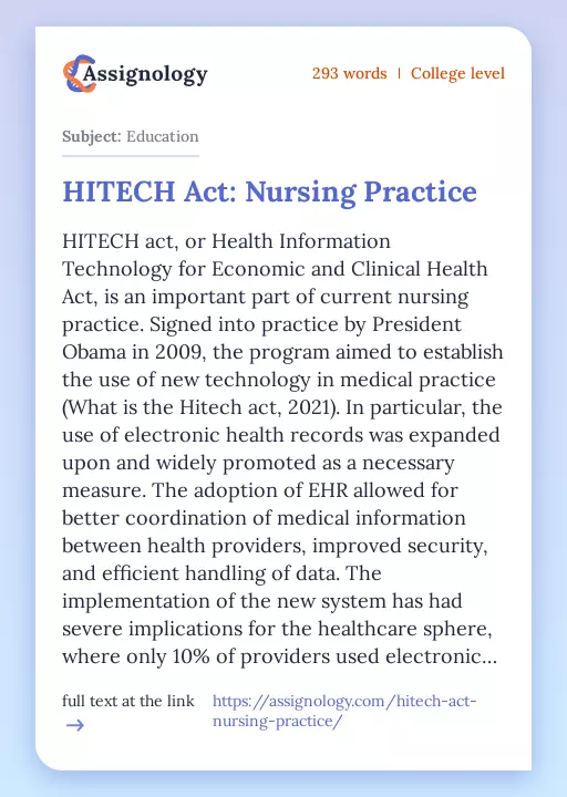 HITECH Act: Nursing Practice - Essay Preview